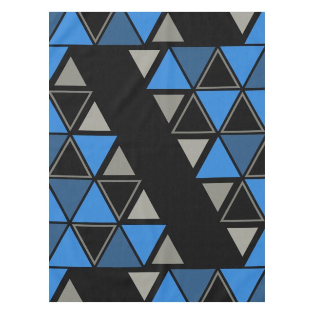 Retro Geometric Triangle Blue Silver Tischdecke (Vorderseite)