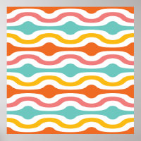 Retro Geometric Waves Orange Rosa Türkis Gelb