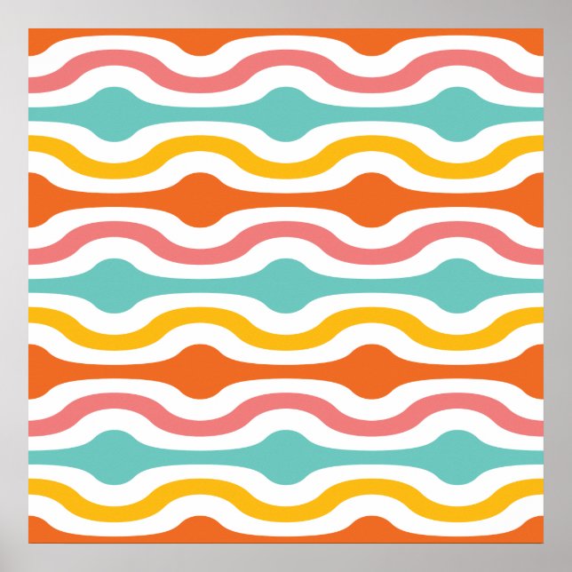 Retro Geometric Waves Orange Rosa Türkis Gelb Poster (Vorne)