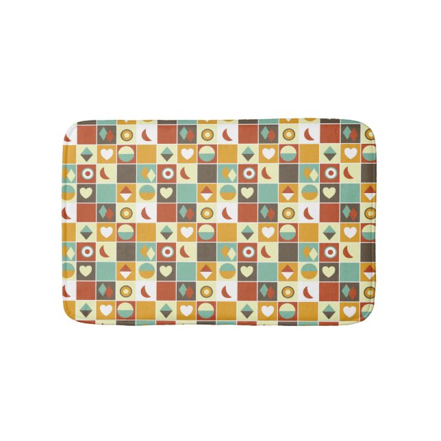 Retro Geometrie Abstraktes Muster Braun Rotes Oran Badematte (Vorderseite)