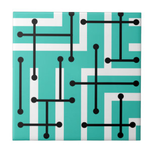 Retro Geometrie Art Maze Turquoise Fliese