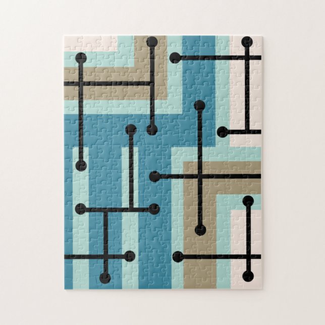 Retro Geometrie Art Maze Turquoise Gold (Vertikal)