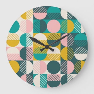 Retro geometrisch: modernes Vintages Muster. Große Wanduhr