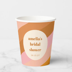 Retro Geometrisch Rosa Orange Individuelle Brautpa Pappbecher