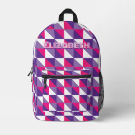 Retro-geometrische abstrakte rosa lila und weiße N Bedruckter Rucksack