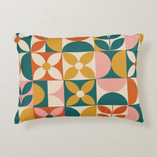 Retro-geometrische Blumen-Patchwork Dekokissen