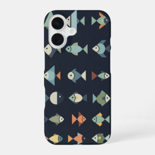 Retro-geometrische Fische iPhone 16 Hülle