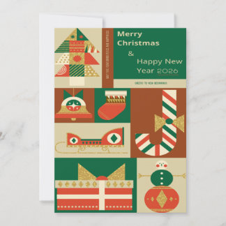 Retro‑geometrische Weihnachtsgrußkarte – Festlich Karte