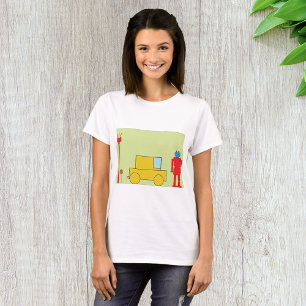 Retro-Geometrischer Roboter und gelbes Auto T-Shirt