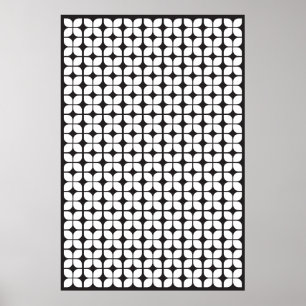 Retro geometrisches Blattmuster Weiß Poster