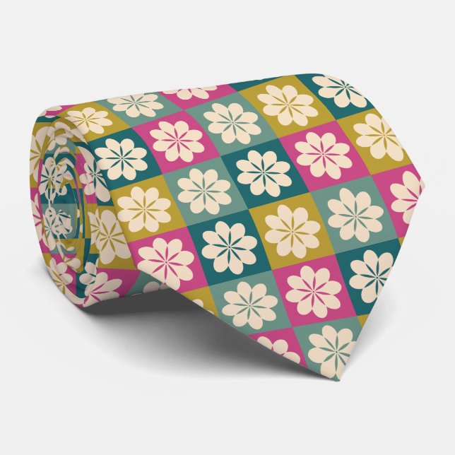 Retro-geometrisches Blumenmuster-Halstuch Krawatte (Gerollt)