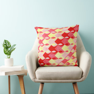 Retro geometrisches Diamantmuster Rot, Pink und Ge Kissen