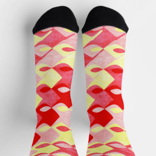 Retro geometrisches Diamantmuster Rot, Pink und Ge Socken