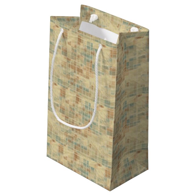 Retro geometrisches Muster 2 Kleine Geschenktüte (Rückseite Schrägansicht)