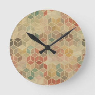 Retro geometrisches Muster 5 Runde Wanduhr
