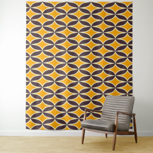 Retro geometrisches Muster gelbes und braunes Blat Wandteppich