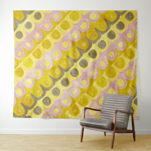 Retro geometrisches Muster in Gelb und Pink Wandteppich