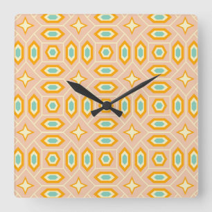 Retro geometrisches Muster mit Sechsecken und Ster Quadratische Wanduhr