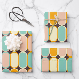 Retro-geometrisches Muster mit vertikalen Ovalen Geschenkpapier Set