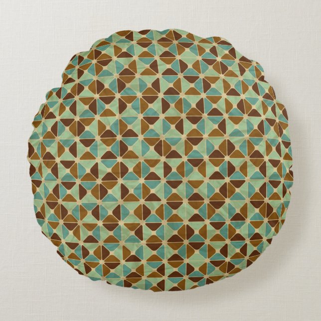 Retro geometrisches Muster Rundes Kissen (Vorderseite)