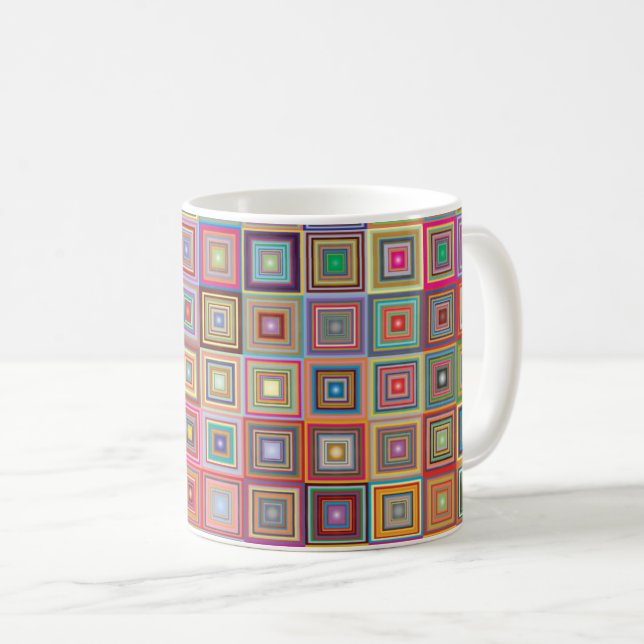 Retro geometrisches quadratisches Fliesenmuster Kaffeetasse (VorderseiteRechts)