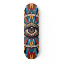 Retro-geometrisches Skateboard mit bösen Augen