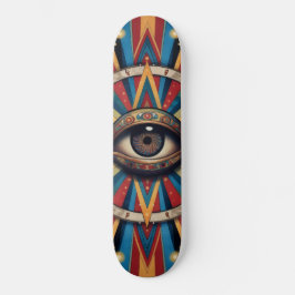Retro-geometrisches Skateboard mit bösen Augen