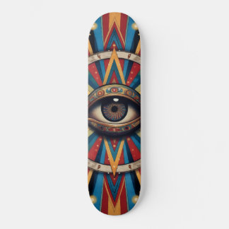 Retro-geometrisches Skateboard mit bösen Augen