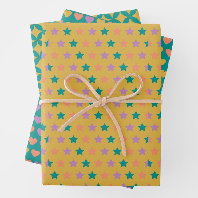 Retro-geometrisches Umhüllungspapier Geschenkpapier Set (Beispiel)