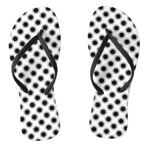 Retro gepunktete Kreise, grau, schwarz und weiß Flip Flops