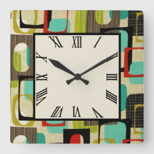 Retro Gerahmt Tan Quadratische Wanduhr