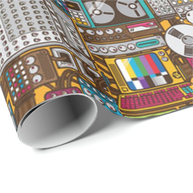 Retro-Geräte-Aufnahmestudio Geschenkpapier (Rolleneckpunkt)