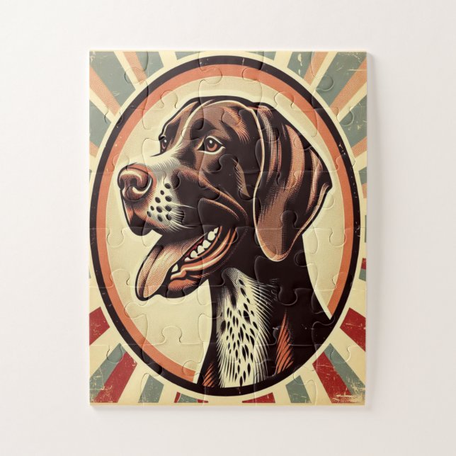 Retro German Kurzhaarige Pointer Yellow Brown Art (Vertikal)