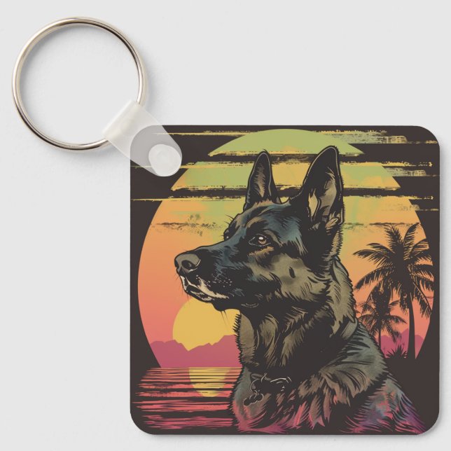 Retro German Shepherd Keychain  Schlüsselanhänger (Vorderseite)