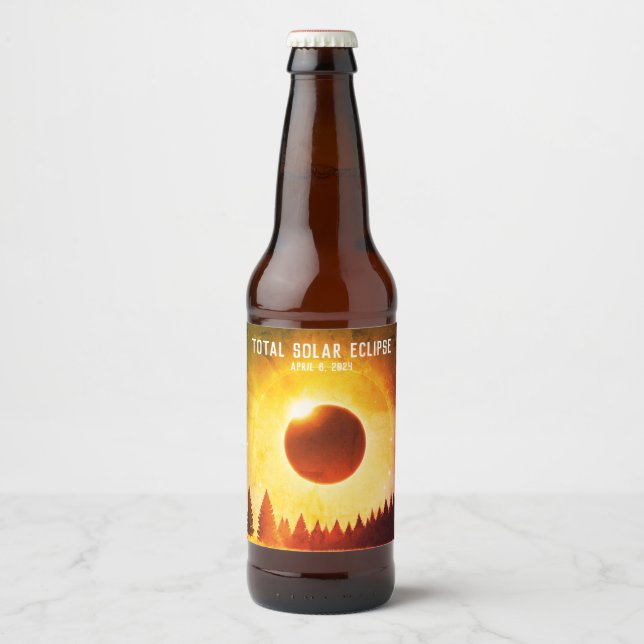 Retro Gesamte Sonnenfinsternis 8. April 2024 Lands Bierflaschenetikett (Vorderseite)
