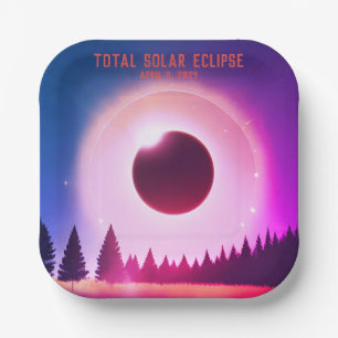 Retro Gesamte Sonnenfinsternis 8. April 2024 Lands Pappteller
