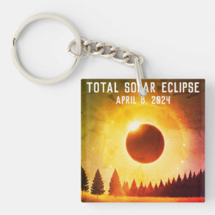 Retro Gesamte Sonnenfinsternis 8. April 2024 Lands Schlüsselanhänger
