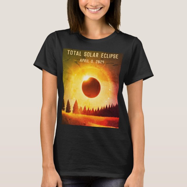 Retro Gesamte Sonnenfinsternis 8. April 2024 Lands T-Shirt (Vorderseite)