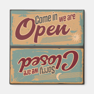 Retro Geschäfts-Zeichen-offene geschlossene Magnet