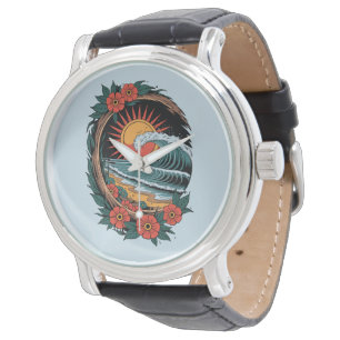 Retro-Geschenk zum Floralen Strandliebhaber-Sonnen Armbanduhr