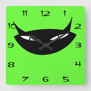 Retro Gesicht der schwarzen Katze mit Zahlen Quadratische Wanduhr