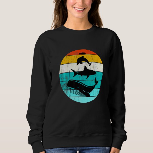 Retro gestackte Meerestiere Vintag Sonnenuntergang Sweatshirt (Vorderseite)