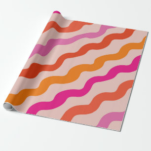 Retro-gestreifte abstrakte Wellen Rosa Rot Orange Geschenkpapier