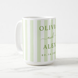 Retro-gestreifte grüne personalisierte Hochzeit Kaffeetasse