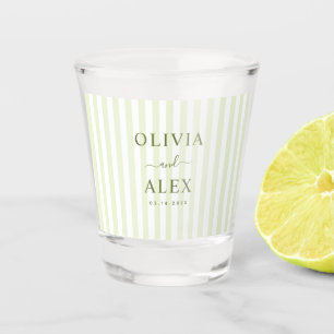Retro-gestreifte grüne personalisierte Hochzeit Schnapsglas