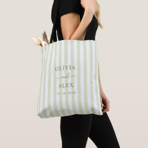Retro-gestreifte grüne personalisierte Hochzeit Tasche