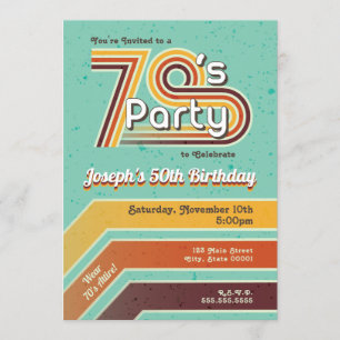 Retro-gestreifte Party-Einladung der 70er Jahre Einladung