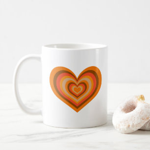 Retro-gestreifter Herzbecher - Orange auf Weiß Kaffeetasse