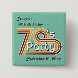 Retro gestreifter Siebzigerjahre Party-Knopf Button