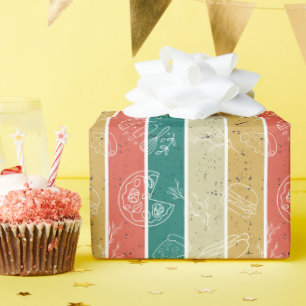 Retro-gestreiftes Fast-Food-Muster Geschenkpapier